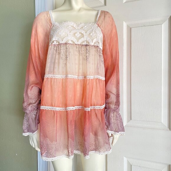 size S 4 Love & Liberty Johnny Was sheer relaxed loose fit tunic boho silk blous - Picture 2 of 10